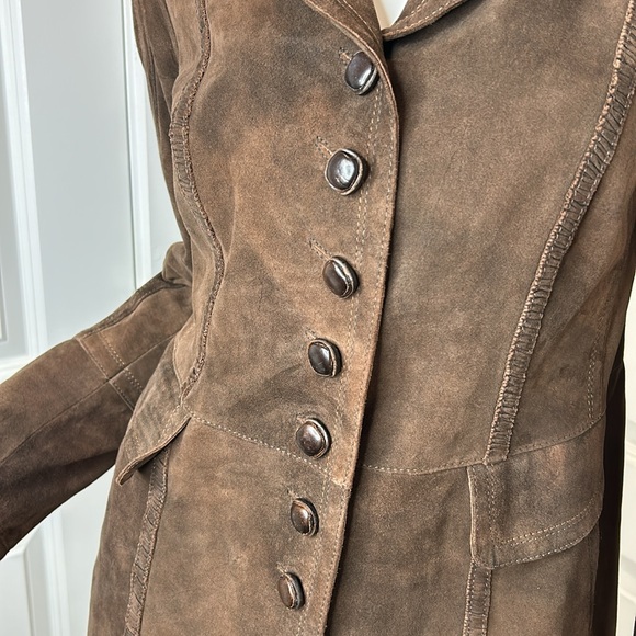 Diane Firsten Italian suede/leather chocolate brown coat. Size S - Picture 8 of 9